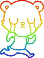 rainbow gradient line drawing crying polar bear cartoon vector