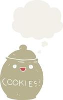 cute cartoon cookie jar and thought bubble in retro style vector