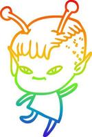 rainbow gradient line drawing cute cartoon alien girl vector