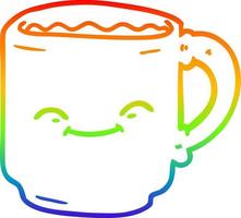 rainbow gradient line drawing cartoon coffee mug vector