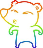 rainbow gradient line drawing cartoon whistling bear vector