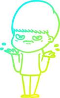 cold gradient line drawing annoyed cartoon boy vector