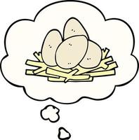 cartoon eggs in nest and thought bubble vector