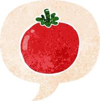 cartoon tomato and speech bubble in retro textured style vector