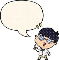 cartoon clever boy and idea and speech bubble in comic book style vector