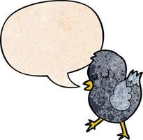 cartoon bird and speech bubble in retro texture style vector