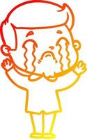 warm gradient line drawing cartoon man crying vector