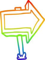 rainbow gradient line drawing cartoon pointing arrow sign vector