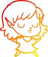 warm gradient line drawing cartoon elf girl vector