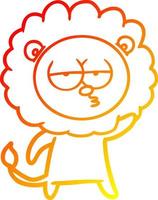 warm gradient line drawing cartoon bored lion waving vector