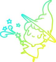 cold gradient line drawing cute witch casting spell vector