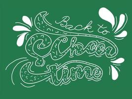 Back to school time lettering. Calligraphic handwritten phrase on the green background. Design element for typography, print vector