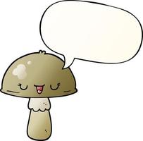 cartoon mushroom and speech bubble in smooth gradient style vector