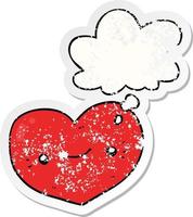 heart cartoon character and thought bubble as a distressed worn sticker vector