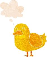 cartoon duck and thought bubble in retro textured style vector