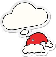 cartoon christmas hat and thought bubble as a printed sticker vector