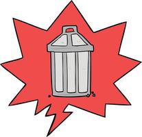 cartoon old metal garbage can and speech bubble vector