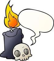 cartoon skull and candle and speech bubble in smooth gradient style vector