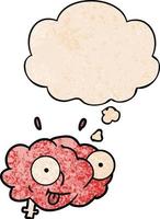 funny cartoon brain and thought bubble in grunge texture pattern style vector