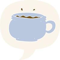 cartoon hot cup of coffee and speech bubble in retro style vector