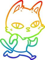 rainbow gradient line drawing cartoon cat running vector