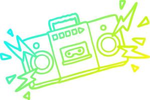 cold gradient line drawing retro cartoon tape cassette player blasting out old rock tunes vector