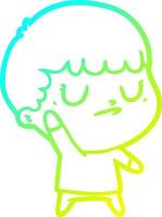cold gradient line drawing cartoon grumpy boy vector