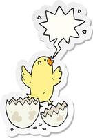 cartoon bird hatching from egg and speech bubble sticker vector