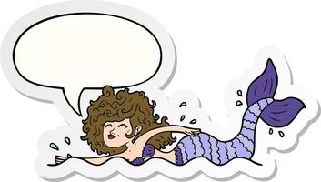 cartoon mermaid and speech bubble sticker vector