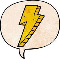 cartoon lightning bolt and speech bubble in retro texture style vector