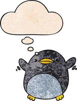 cute cartoon flapping penguin and thought bubble in grunge texture pattern style vector