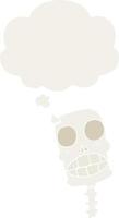 cartoon spooky skull and thought bubble in retro style vector