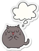 happy cartoon cat and thought bubble as a printed sticker vector