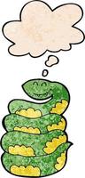 cartoon snake and thought bubble in grunge texture pattern style vector