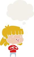 cartoon girl sticking out tongue and thought bubble in retro style vector