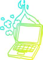 cold gradient line drawing cartoon broken laptop computer vector