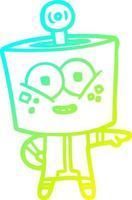 cold gradient line drawing happy cartoon robot pointing vector