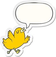 cartoon happy bird and speech bubble sticker vector