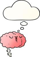happy cartoon brain and thought bubble in smooth gradient style vector