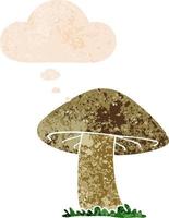 cartoon mushroom and thought bubble in retro textured style vector