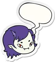 cartoon vampire girl face and speech bubble sticker vector
