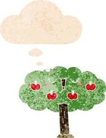 cartoon apple tree and thought bubble in retro textured style vector