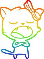 rainbow gradient line drawing cartoon yawning cat vector