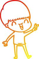 warm gradient line drawing happy cartoon boy vector