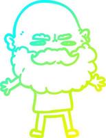 hombre de dibujos animados de dibujo de línea de gradiente frío con barba frunciendo el ceño vector