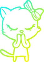 cold gradient line drawing cute cartoon cat with bow vector