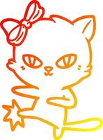 warm gradient line drawing cute cartoon cat vector