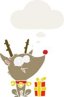 dibujos animados de renos navideños y burbujas de pensamiento en estilo retro vector