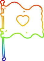 línea de gradiente de arco iris dibujo bandera de dibujos animados con corazón de amor vector