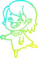 cold gradient line drawing cartoon laughing vampire girl vector